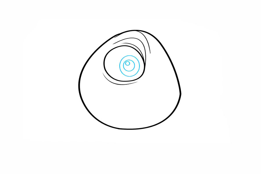步骤5：在眼睛内，画出一系列连续三个较小的圆圈。这形成眼睛的虹膜和瞳孔。