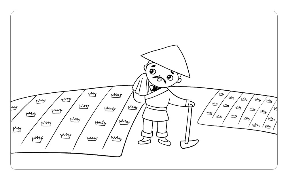 步骤7：继续画农田，在农田中画出一棵棵禾苗。