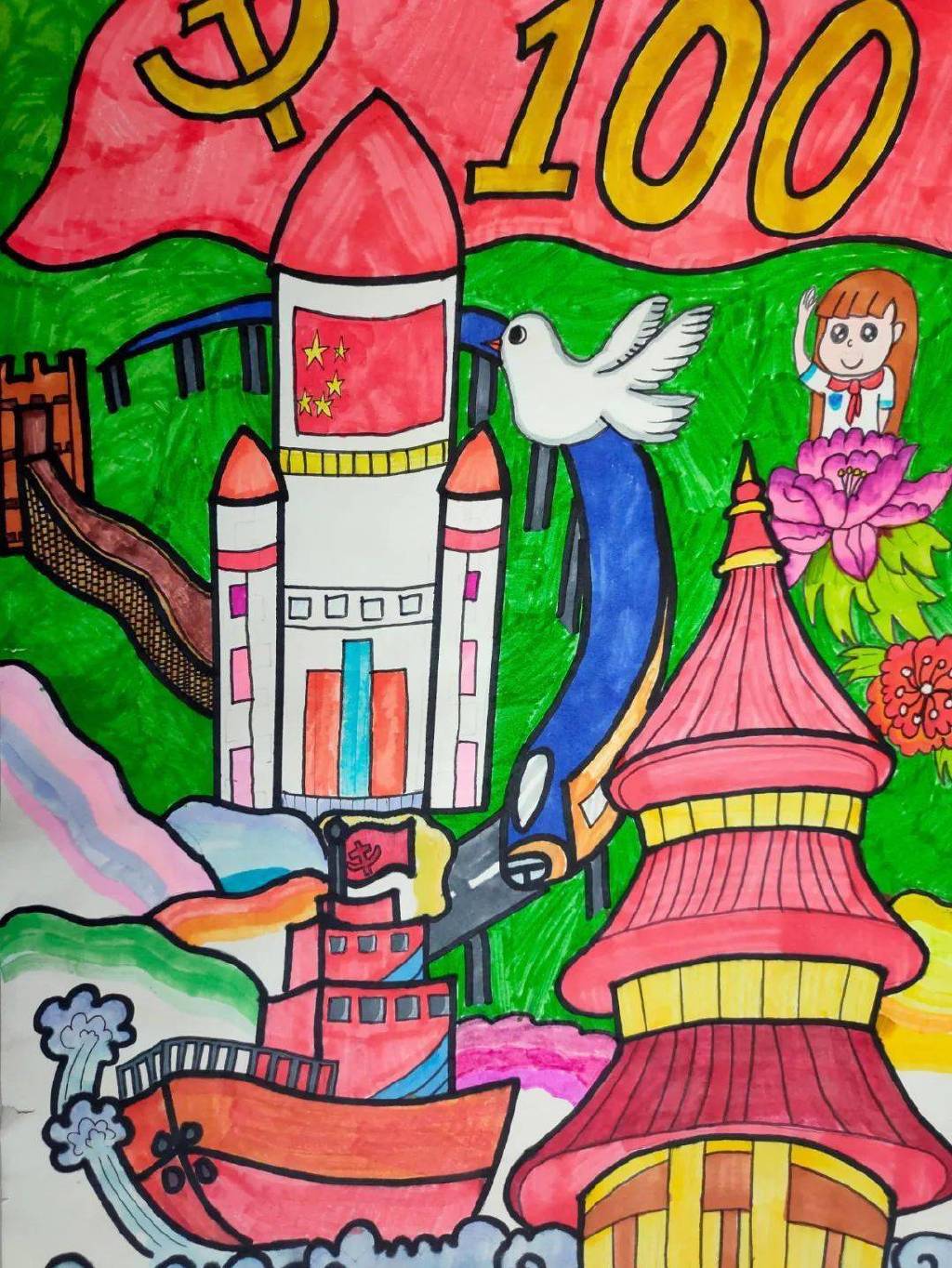 建党100周年主题绘画 竖构图-图5