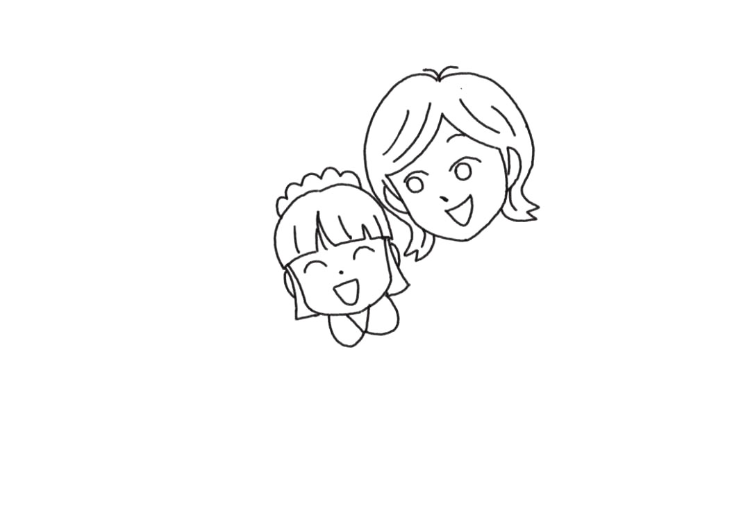 步骤2：先画出妈妈和宝宝的头部