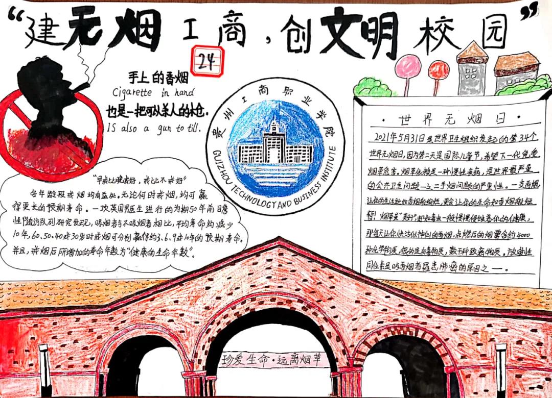 “建无烟工商，创文明校园”主题手抄报-图1