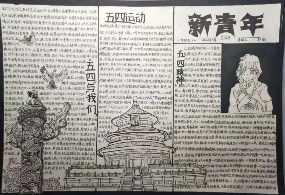 2021年五四青年节手抄报获奖作品-图4