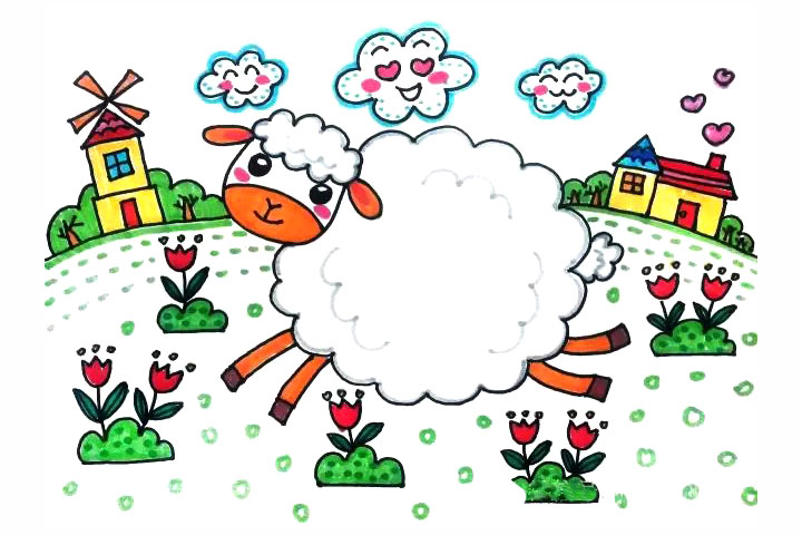 可爱的小绵羊儿童画教程