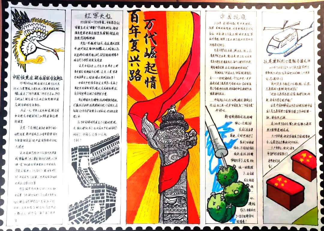 以“百年坎坷复兴路 攻坚克难共强国”的手抄报-图1
