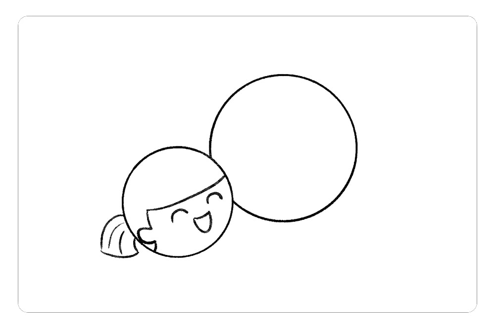 步骤2：注意有前后遮挡关系哦，我们在小圆里面画上宝贝开心的表情。