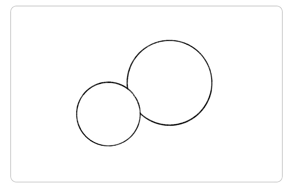 步骤1：首先，借助圆形工具画一大一小两个圆，两个圆挨在一起