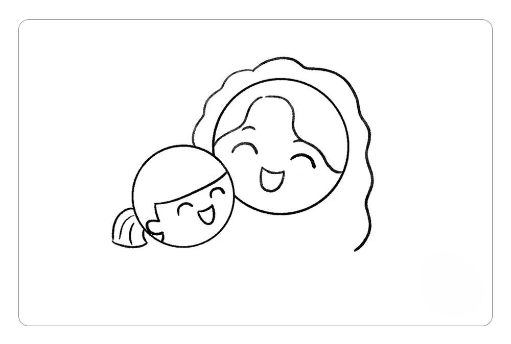 步骤3：然后，在大圆里面画出妈妈开心的表情