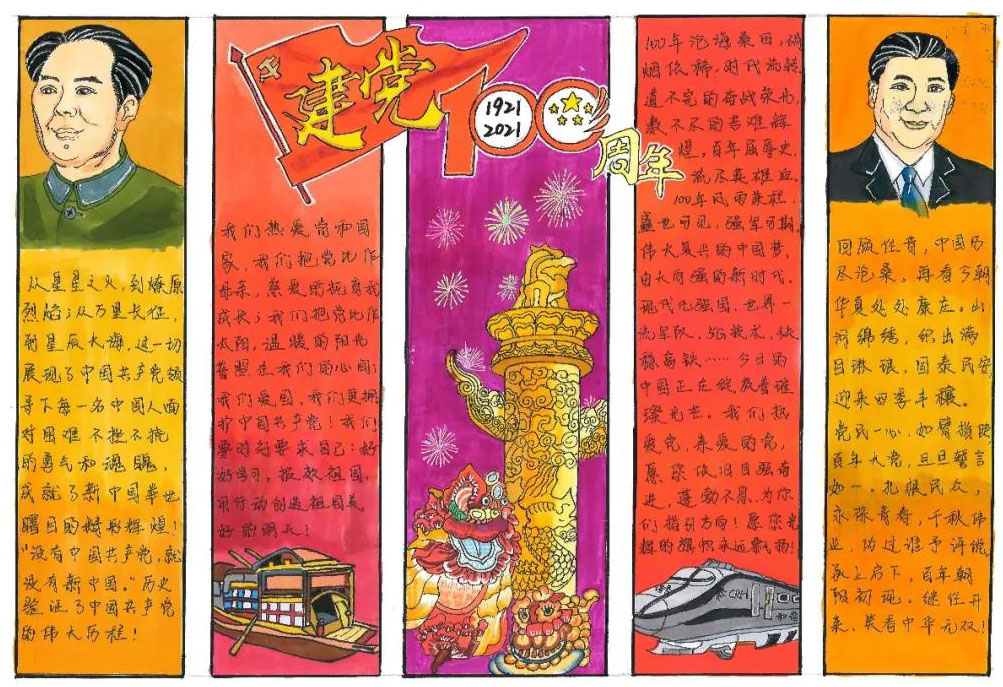 “建党百年，奋发成长”主题手抄报-图1