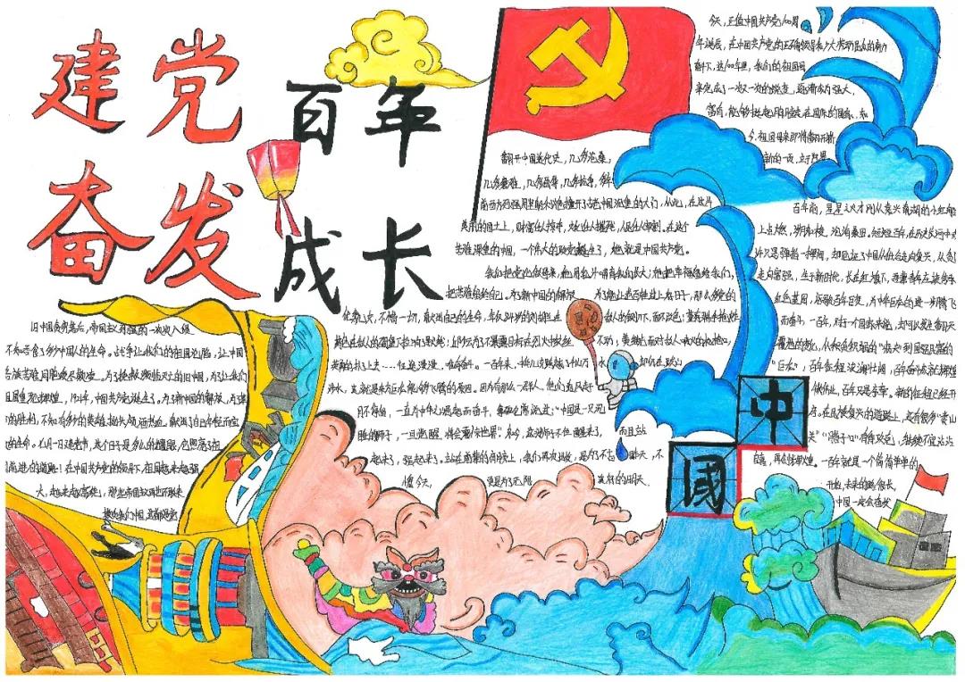 “建党百年，奋发成长”主题手抄报-图3
