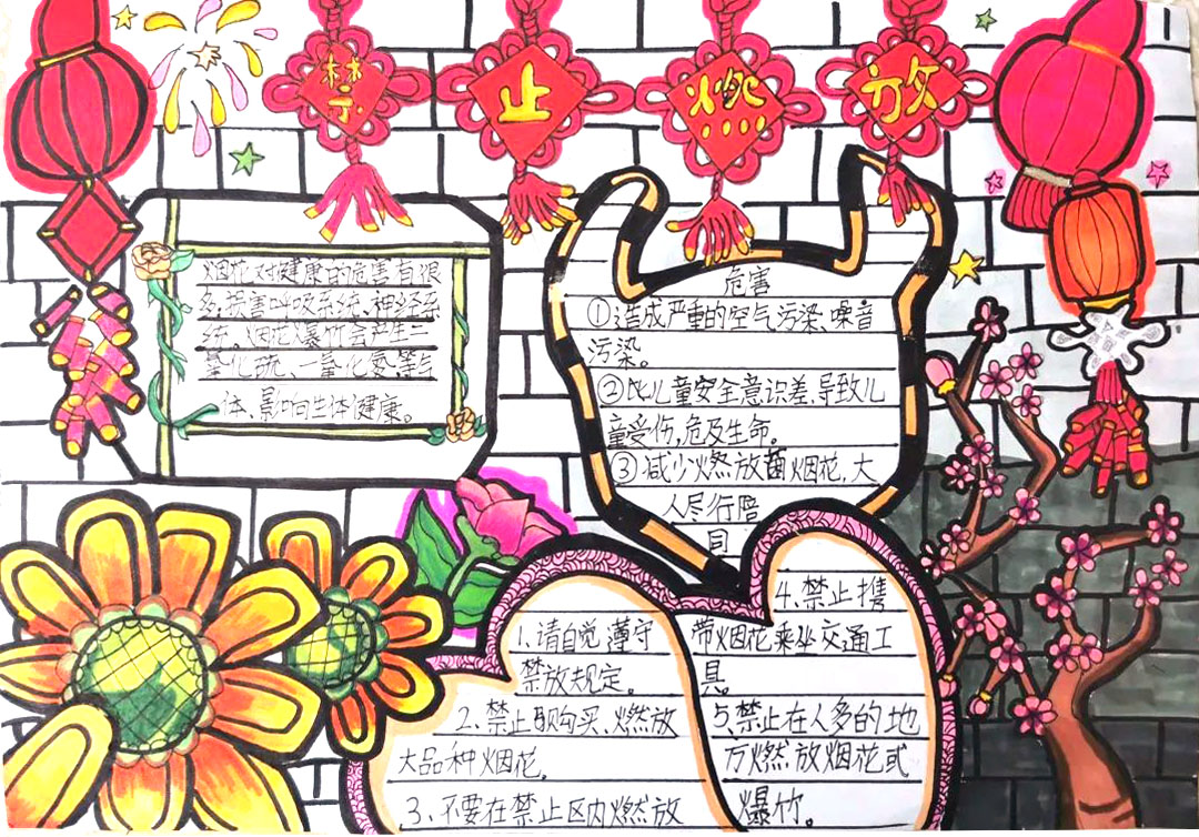 步骤1：禁止燃放烟花爆竹手抄报