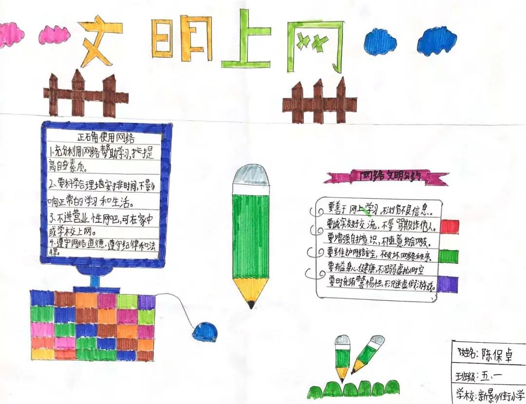 小学生文明上网 绿色上网手抄报-图5
