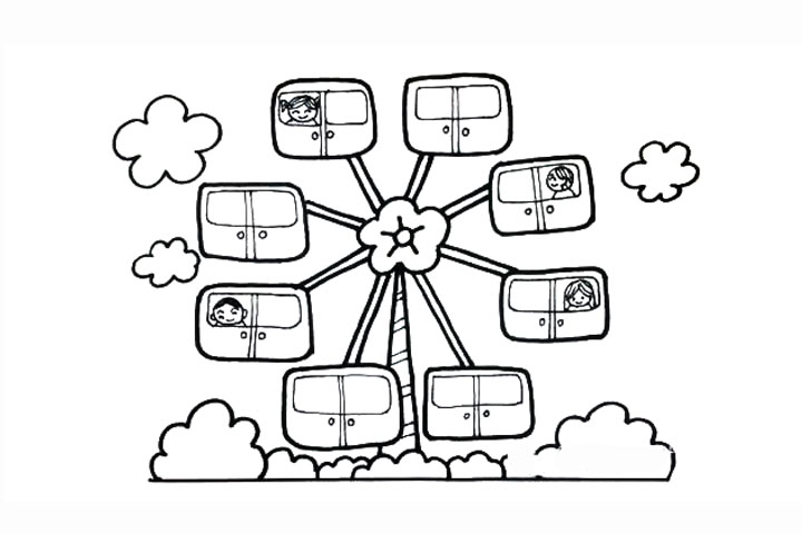 游乐场里的幸福摩天轮简笔画画法-图7