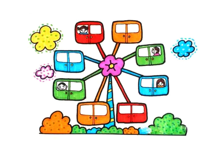 游乐场里的幸福摩天轮简笔画画法-图9