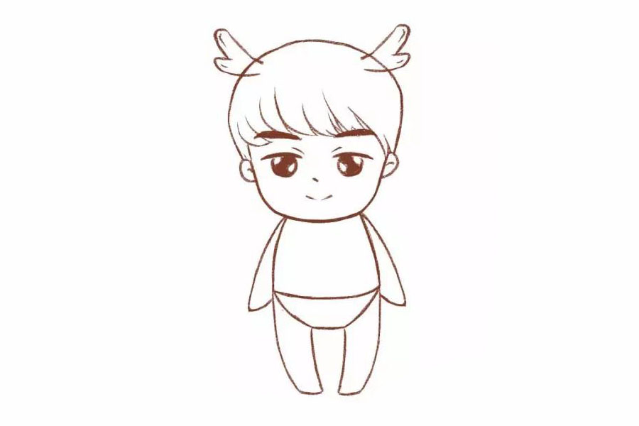 步骤6：人物大体画好了，下面可以加一点装饰了！这里加了一对鹿角。