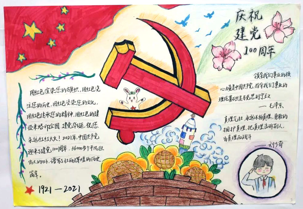 简单漂亮的庆祝中国建党100周年手抄报-图2