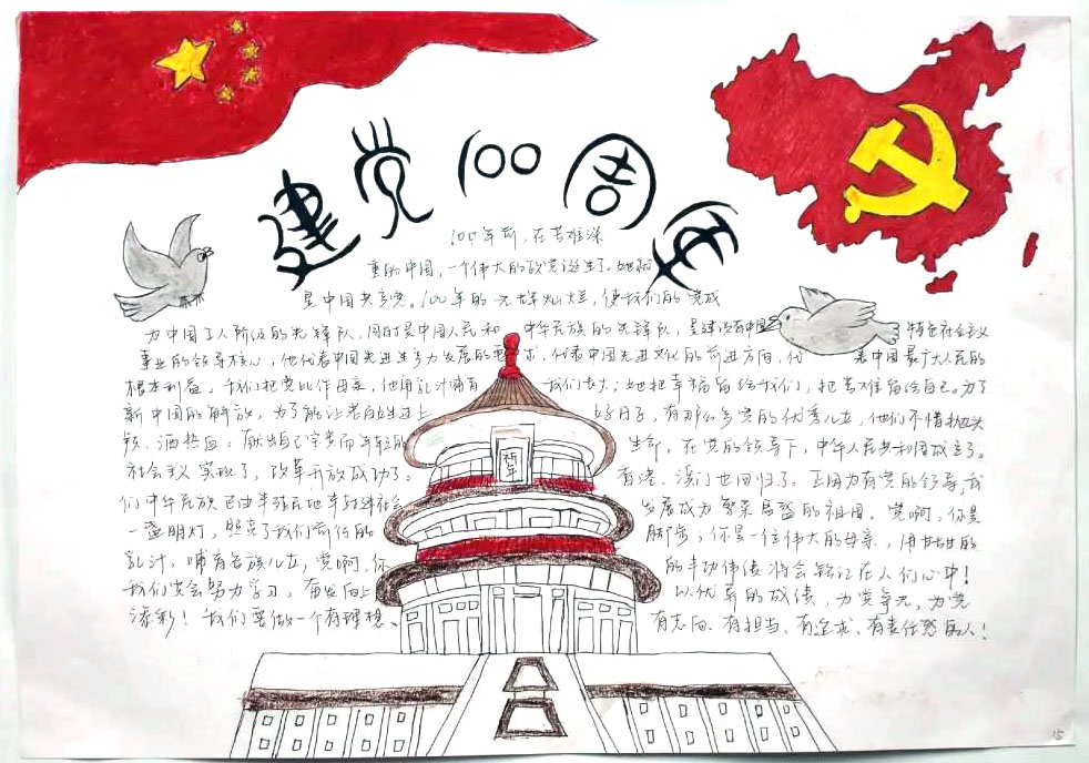 简单漂亮的庆祝中国建党100周年手抄报-图12