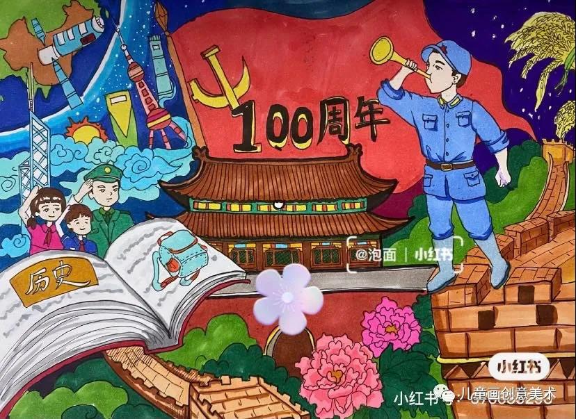 庆祝中国建党100周年儿童画-图10