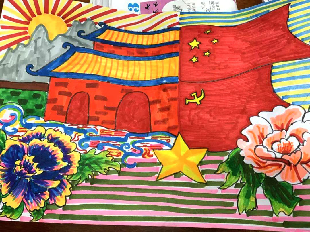 小学生喜迎建党100周年绘画作品-图1