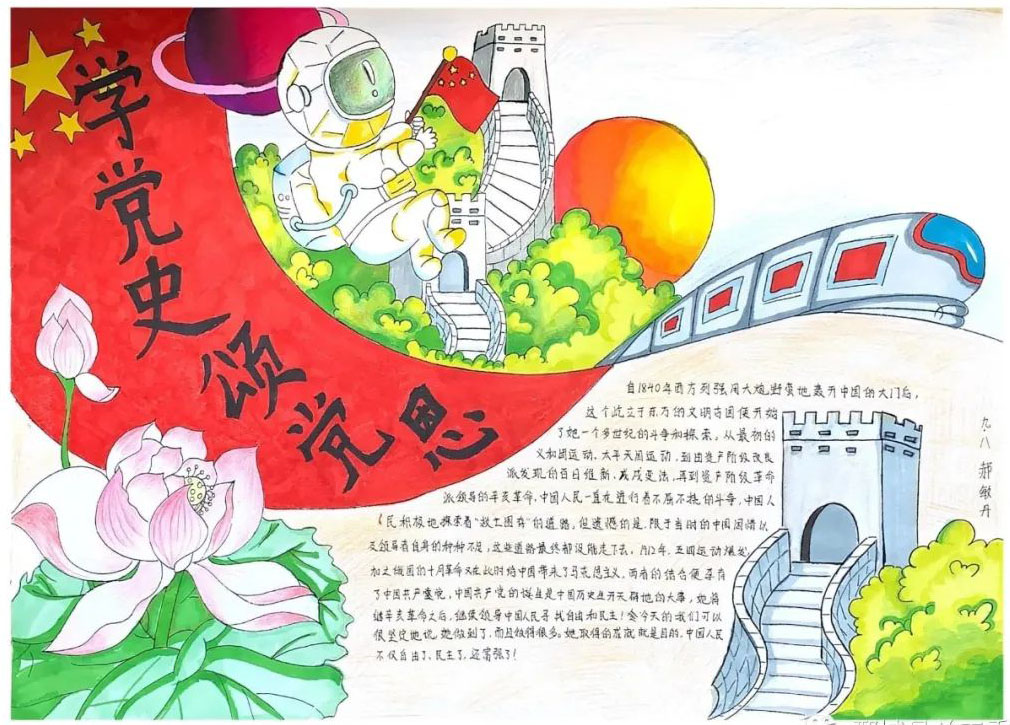 漂亮的红心向党快乐成长手抄报-图3