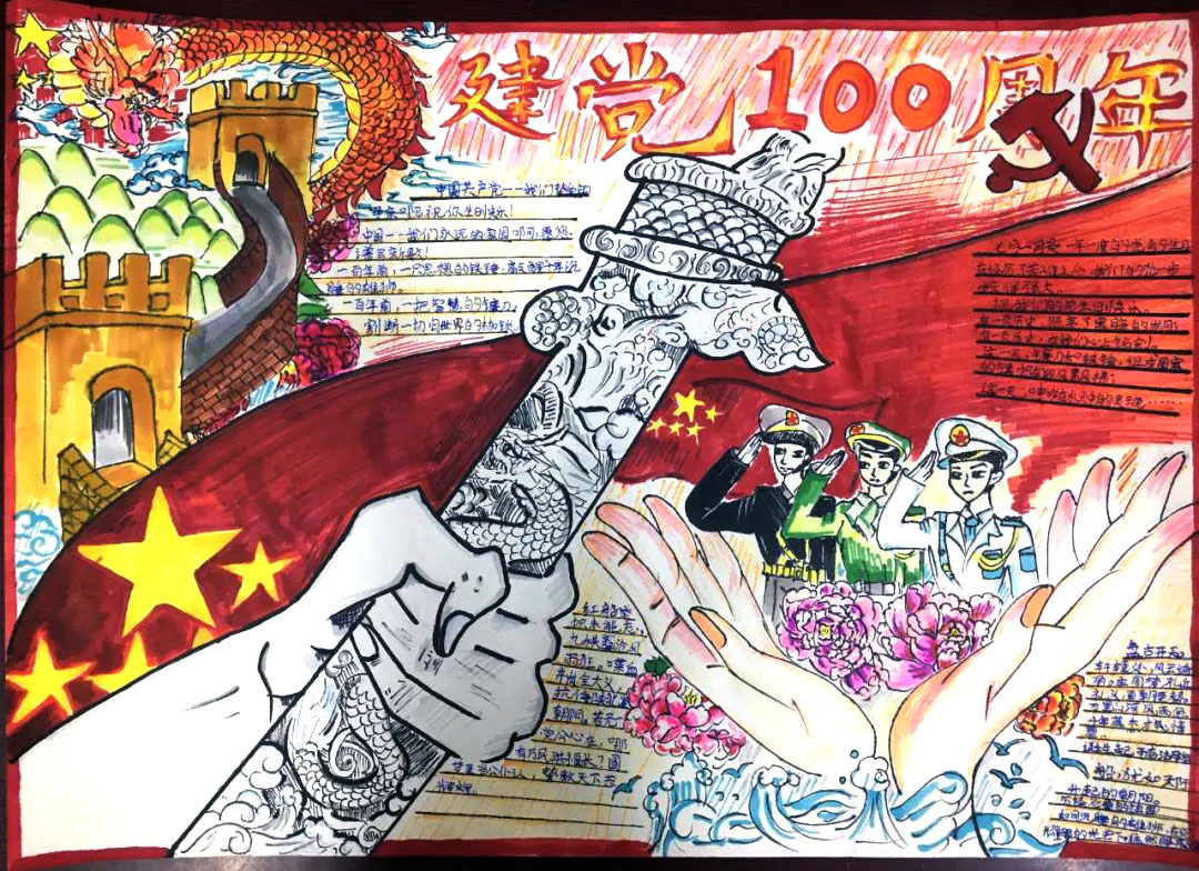 初一年级建党100周年手抄报优秀作品-图7