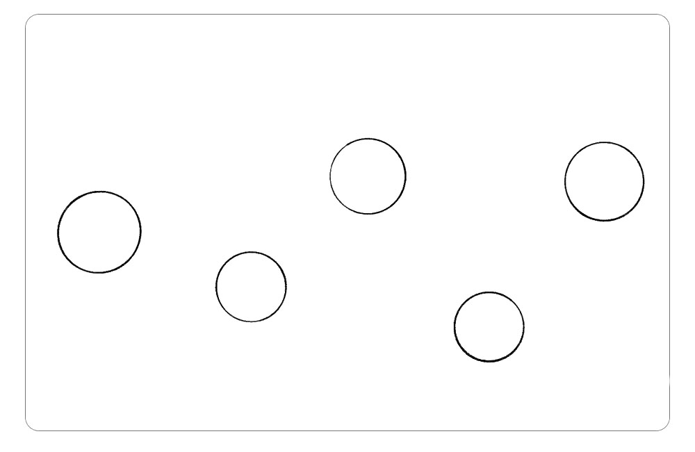 步骤1：首先，借助圆形工具画五个圆形，我们可以画得高低错落