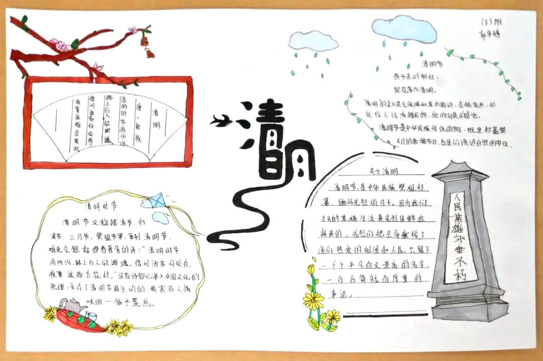 步骤5：简单漂亮的清明节的手抄报-5