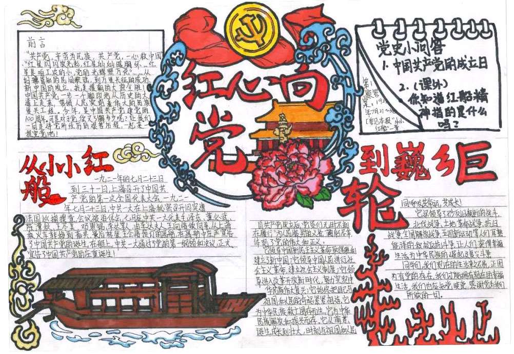 “红心向党，百年华诞”主题手抄报-图6