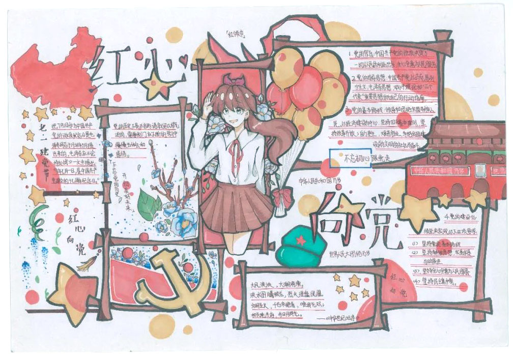 “红心向党，百年华诞”主题手抄报-图9