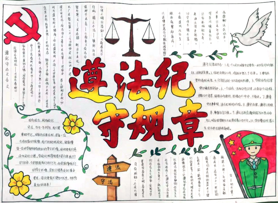 初一学生遵纪守法手抄报获奖作品-图1