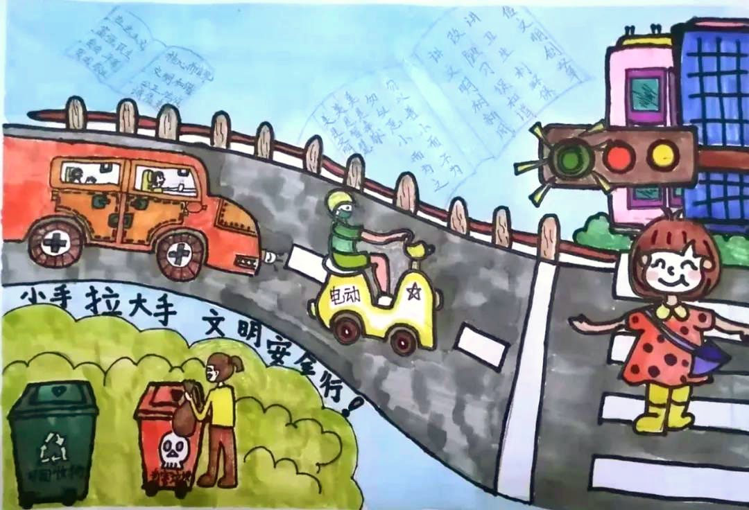 步骤8：手抄报作品主题是：文明城市大家行。文明是一盏灯，照亮别人，温暖自己；爱心构建和谐，细节展现素质，行动铸就文明；创建文明城市，让我们手拉手共建美好家园。