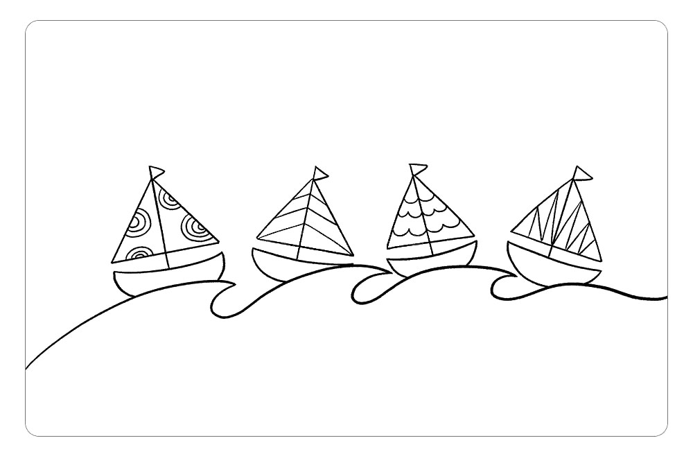 步骤5：给各个小帆船画上丰富美丽的图案，这里小伙伴可以发挥想象，画出自己喜爱的图案。