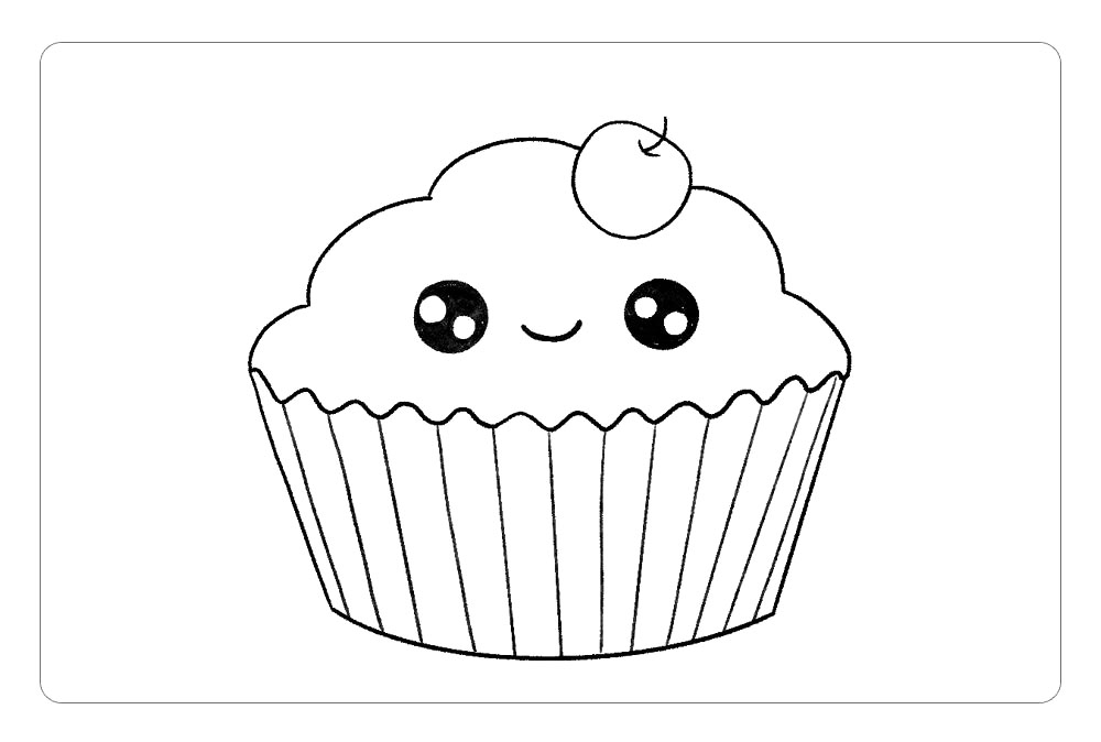 步骤3：然后，给蛋糕画出萌萌的表情，用斜线简单画出纸杯。