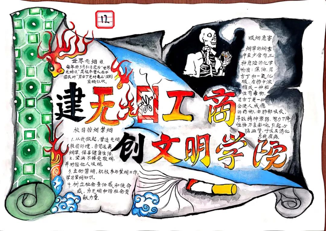 世界无烟日教育“建无烟工商，创文明校园” 手抄报-图5