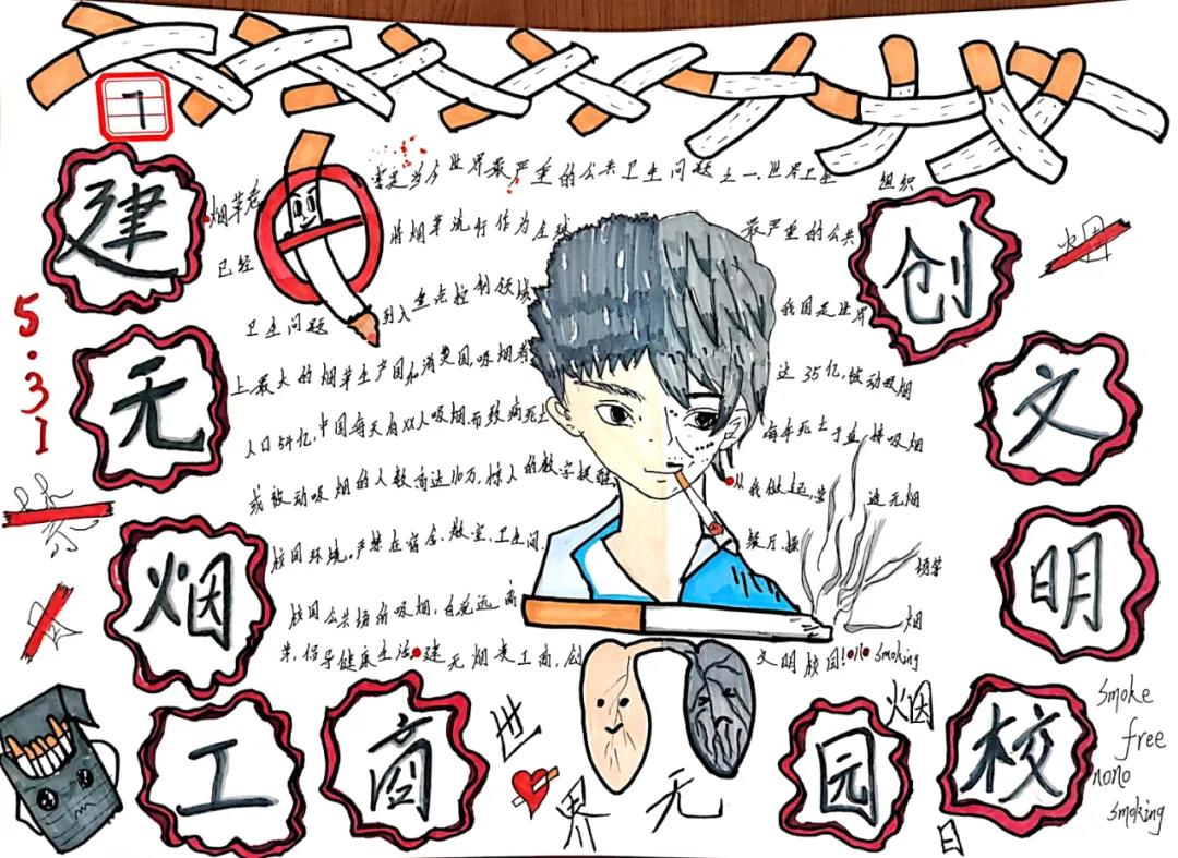 小学世界无烟日手抄报绘画-图5