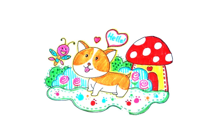 可爱柯基儿童画教程