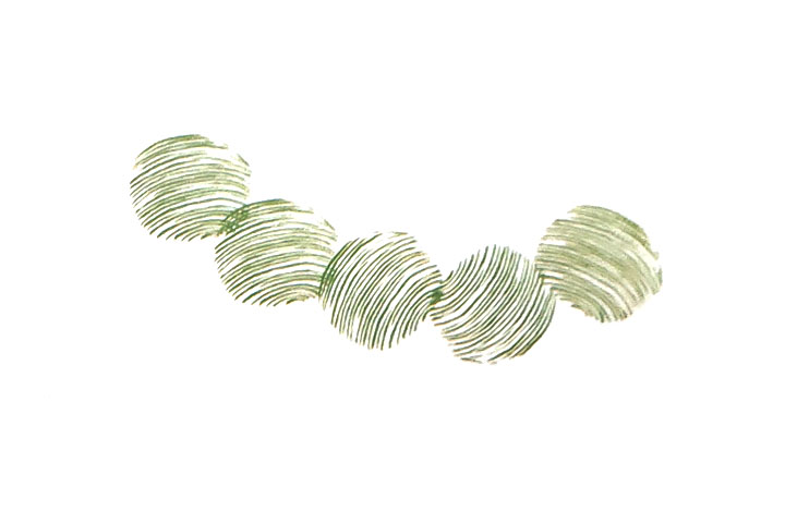 步骤2：用指尖印出圆形的指印排列成弧形的一排。