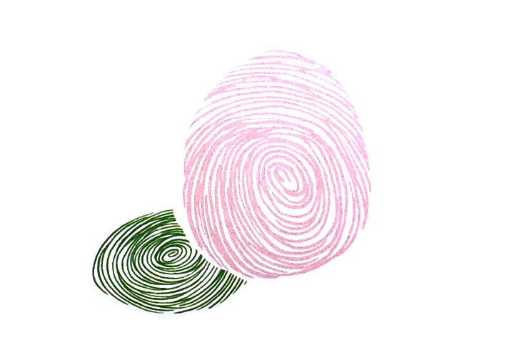 步骤2：用自己的指肚印一个一半的指印作叶子。