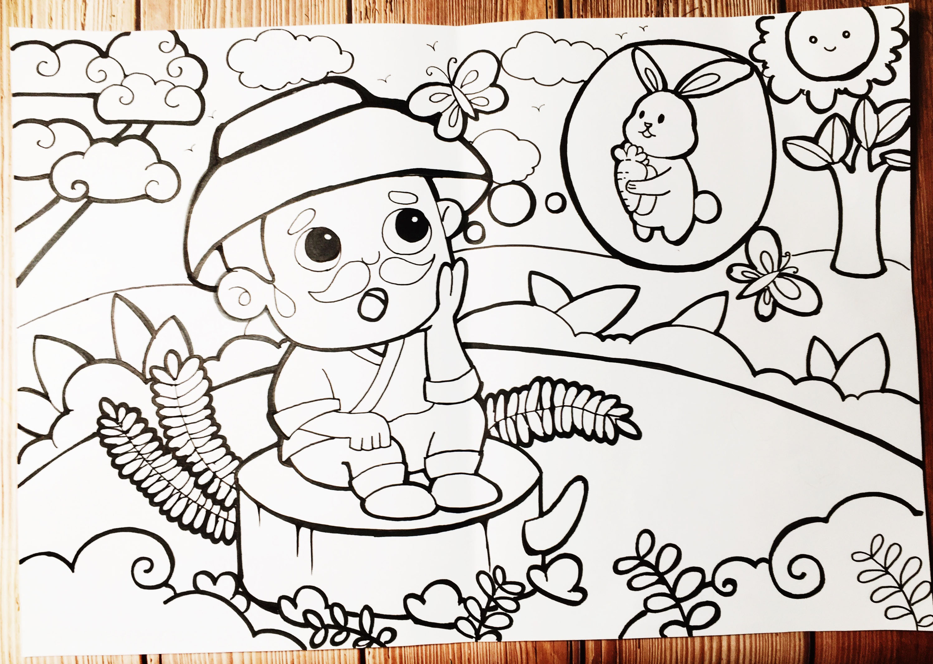 守株待兔主题儿童画-图1