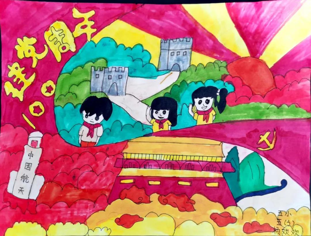 庆祝建党100周年儿童绘画-图1