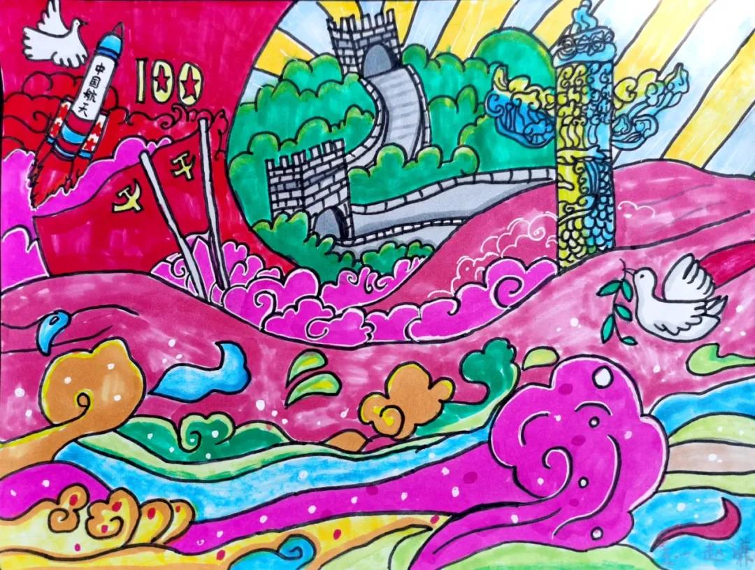 庆祝建党100周年儿童绘画-图2