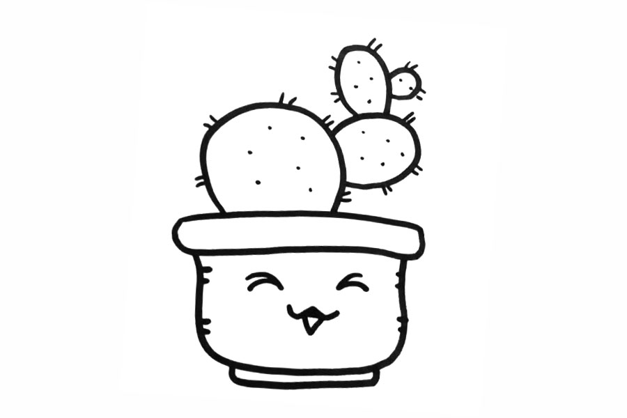 步骤8：给花盆画上表情。