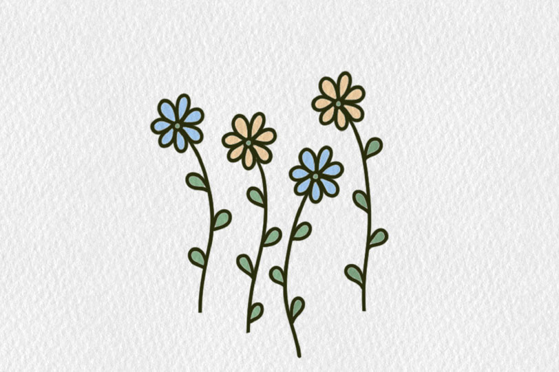 小清新彩色花朵简笔画-图1