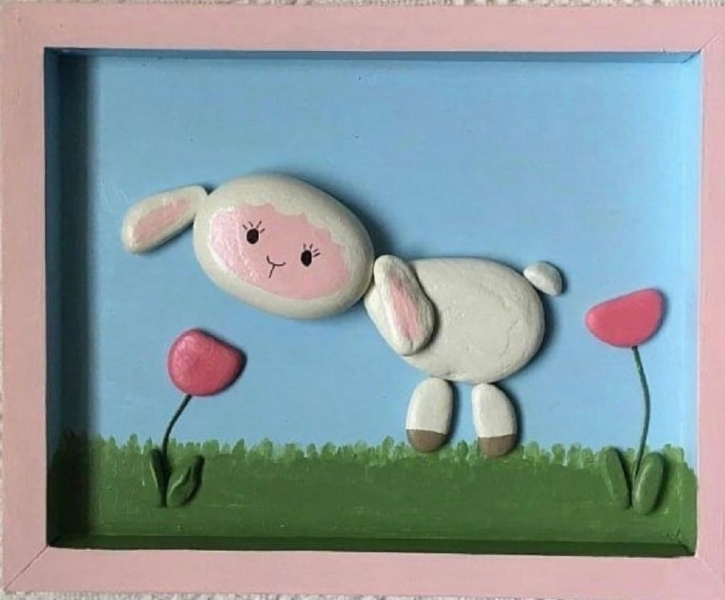 亲子手工 创意石头画作品-图1