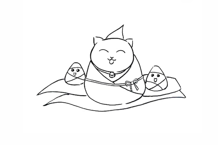 招财猫版粽子简笔画-图4