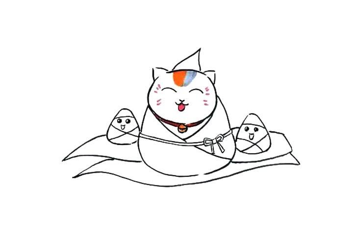 招财猫版粽子简笔画-图5