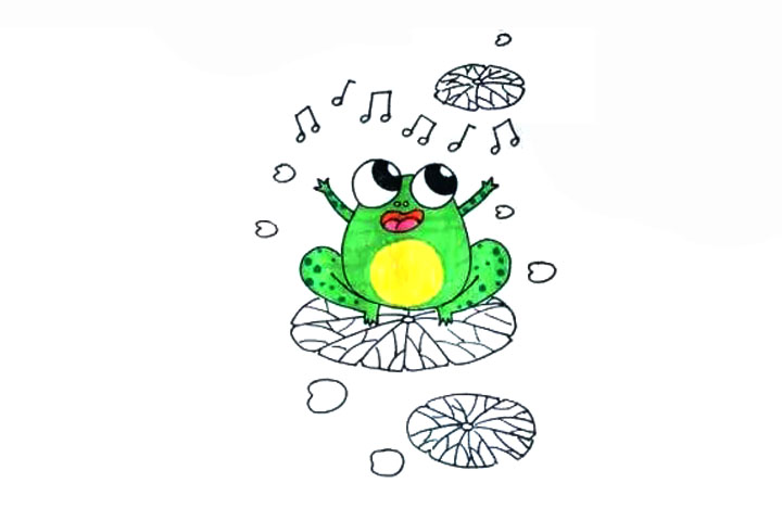 小青蛙唱歌儿童画教程-图7