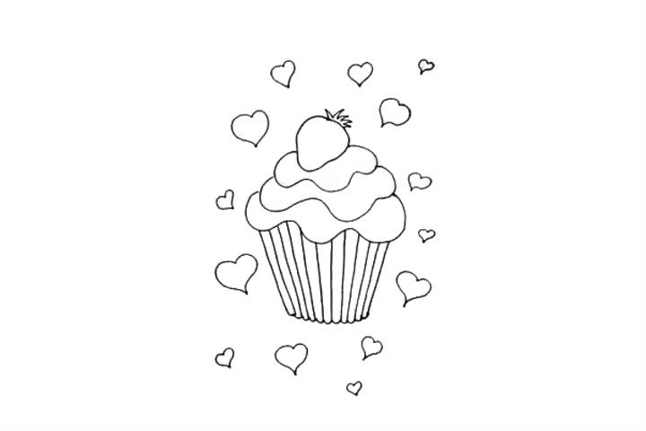 爱心草莓蛋糕儿童画教程-图4