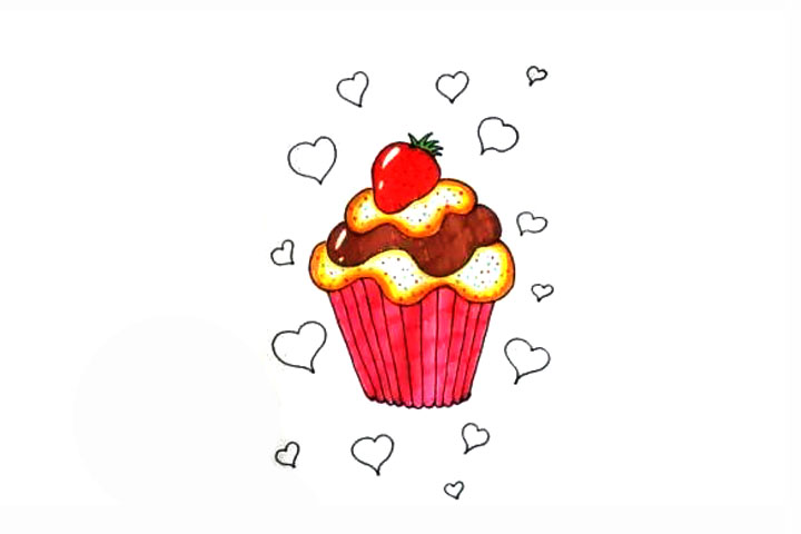 爱心草莓蛋糕儿童画教程-图6