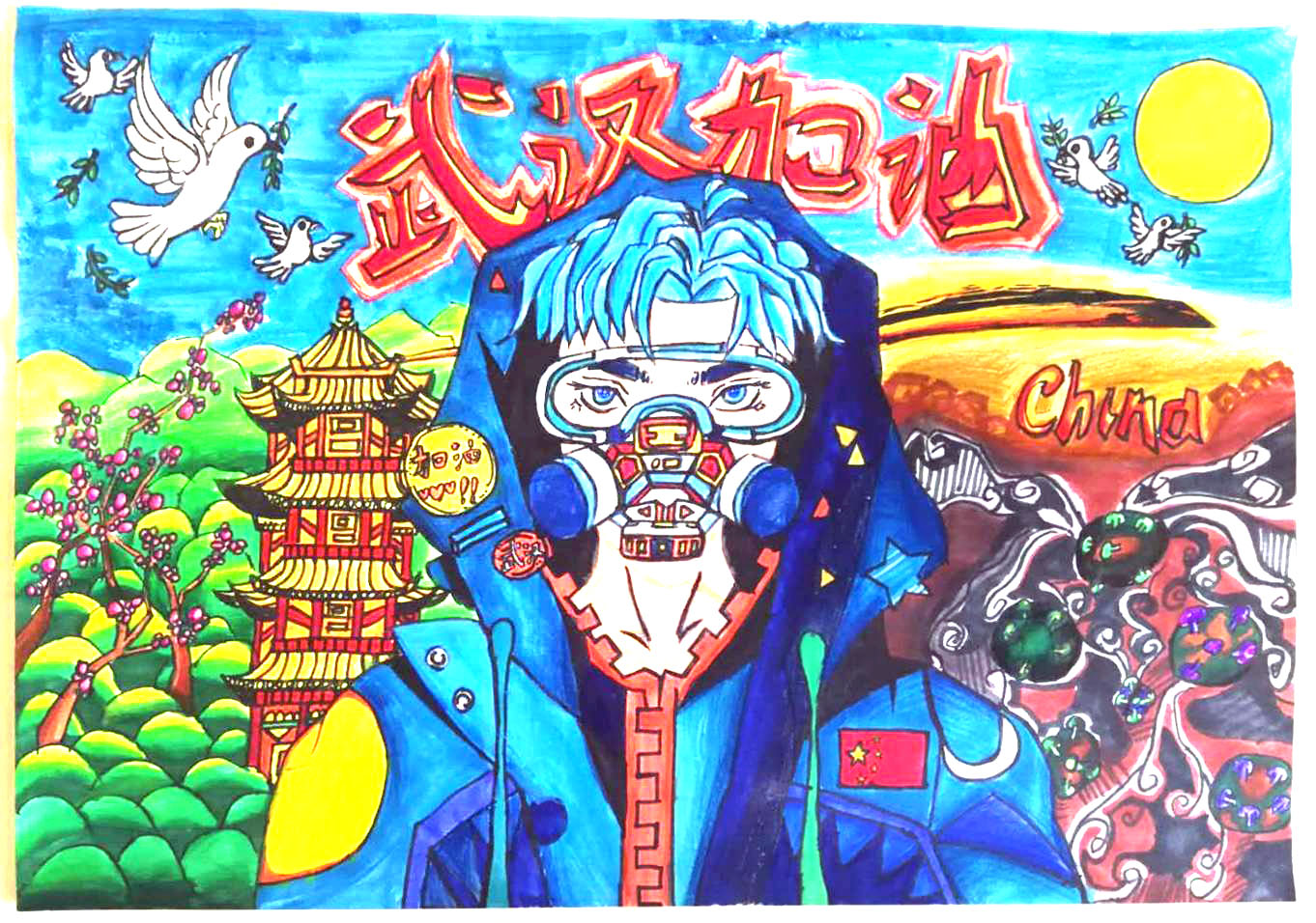 战疫必胜儿童画优秀作品-图3