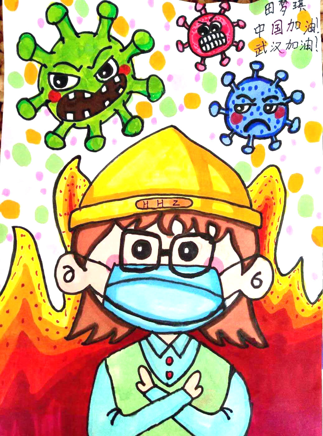 战疫必胜儿童画优秀作品-图6